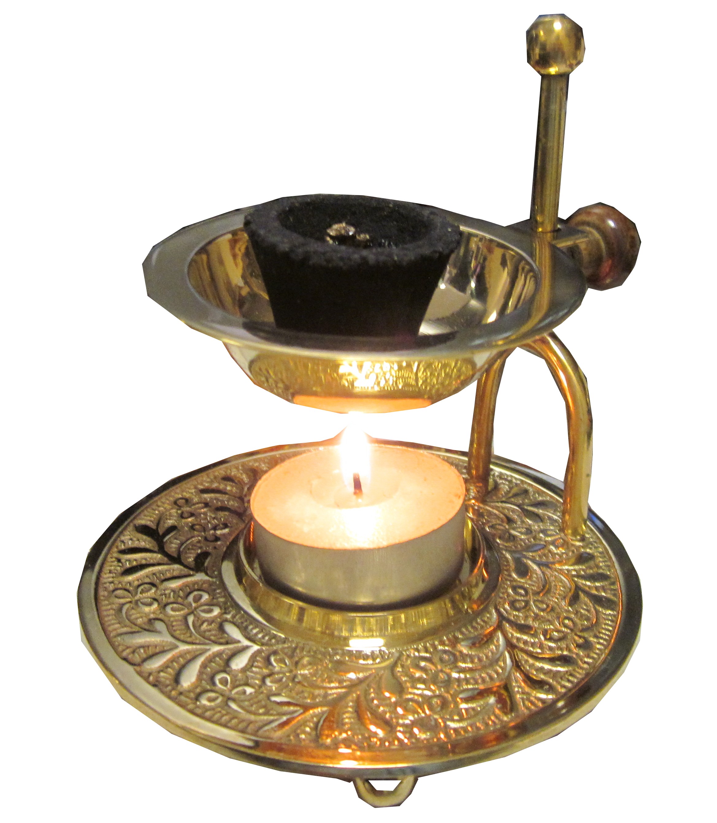 Encensoir bougie - brule encens sans charbon, avec tamis, laiton, Hauteur  10,5cm